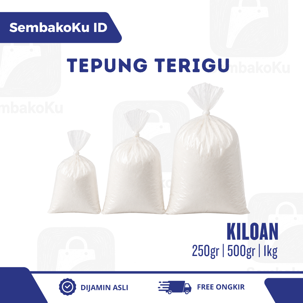Tepung Terigu Segitiga Biru Bogasari Kiloan | Tepung Terigu 250gr, 500gr 1kg