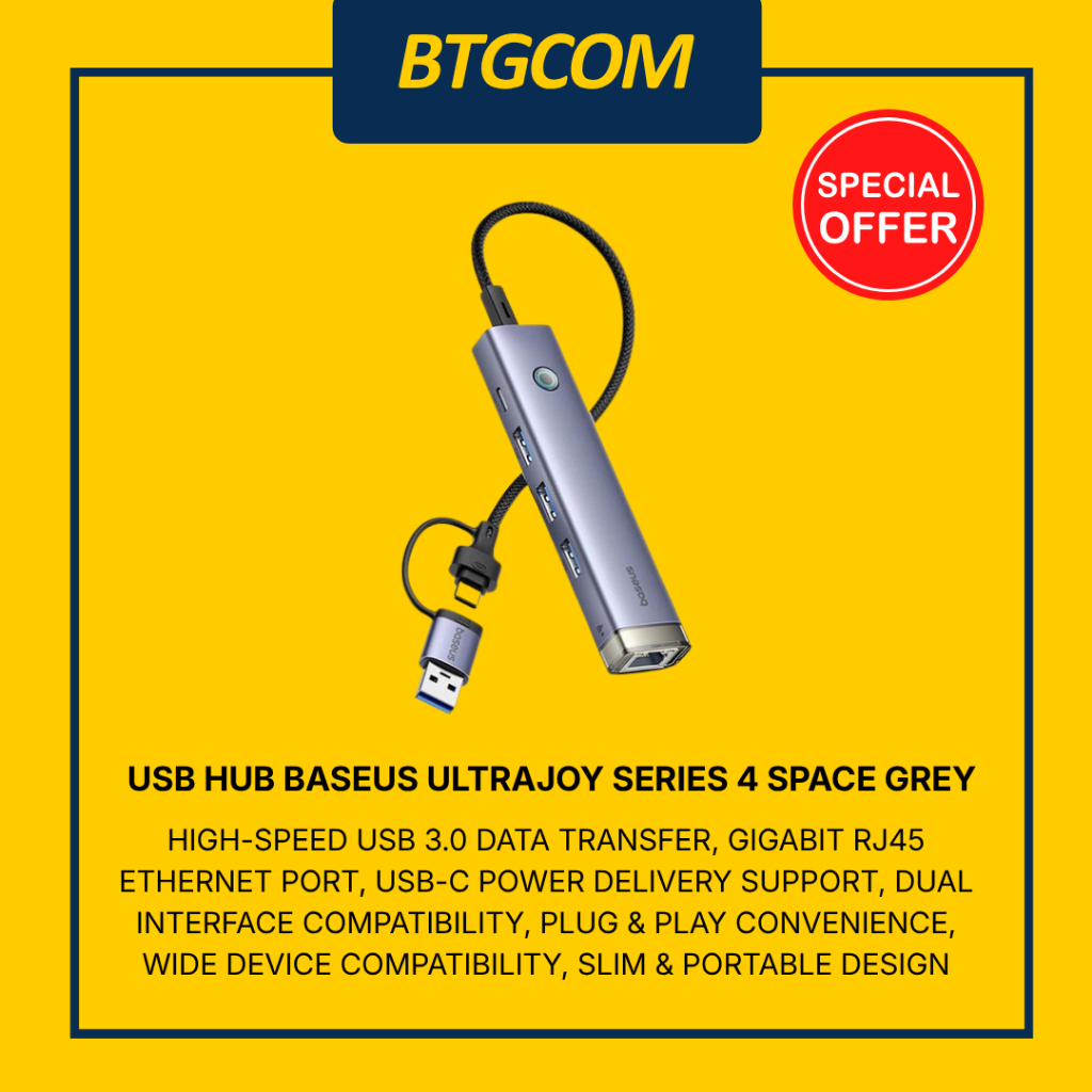 USB HUB BASEUS ULTRAJOY SERIES 4 HUB AIR USB TYPE-A & USB TYPE-C TO USB 3.0x3/RJ45/USB TYPE-C SPACE 