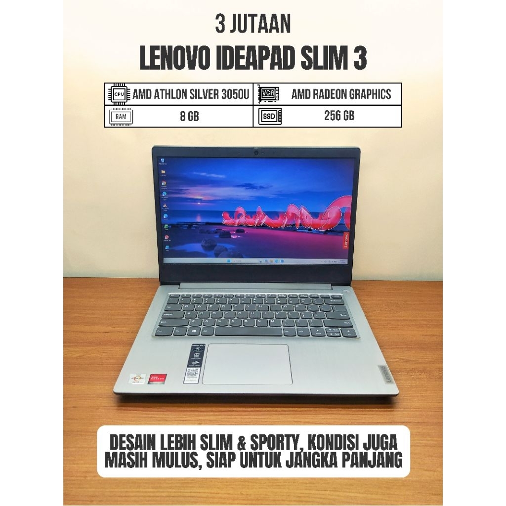 LENOVO Ideapad Slim 3 AMD Athlon Silver 3050 RAM 8GB SSD 256GB