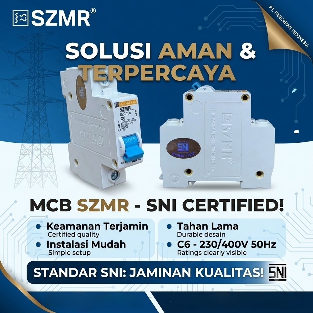 MCB SZMR MCB Meteran Listrik SNI Certified 450-5500 Watt 2-25 Ampere Keamanan Terjamin Tahan Lama