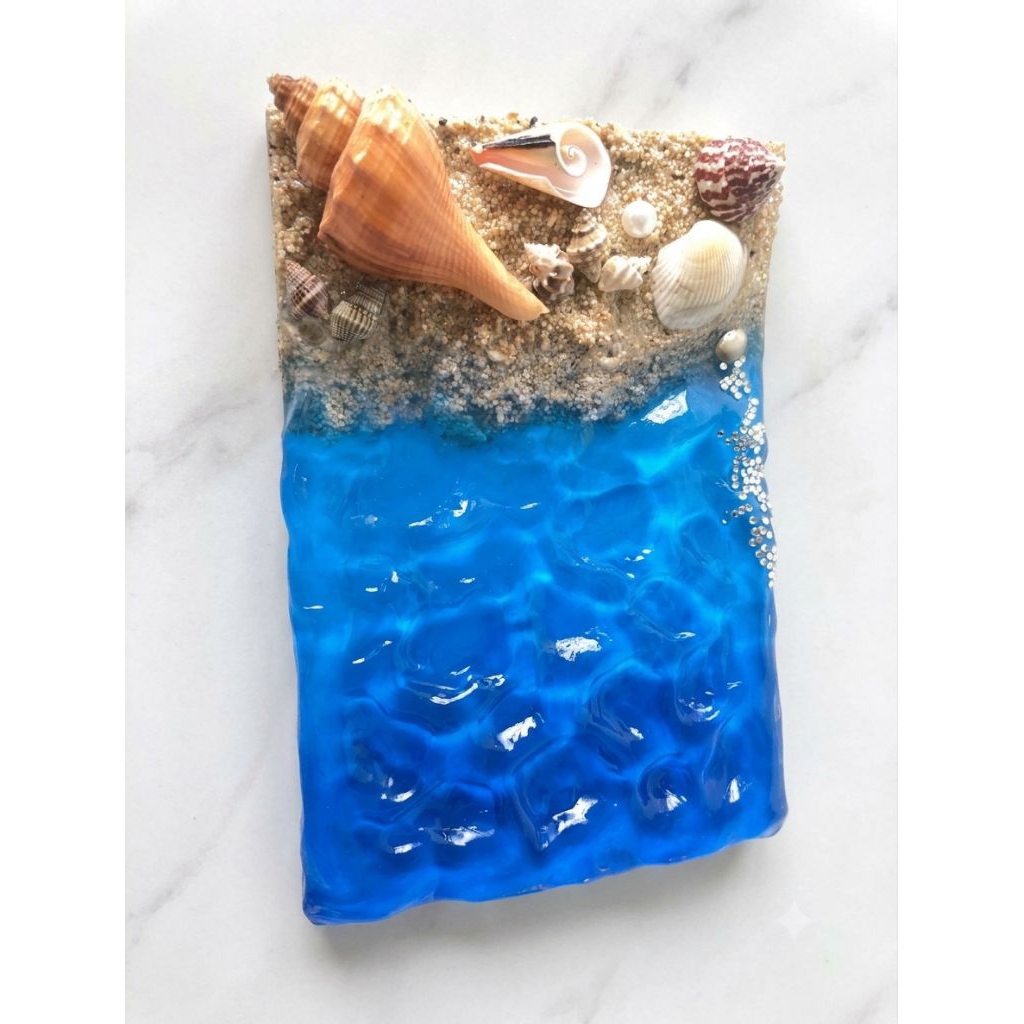 [Custom] Hiasan Resin Art Pantai | Pajangan Ombak Laut Kerang Asli | Dekor Meja Aesthetic`