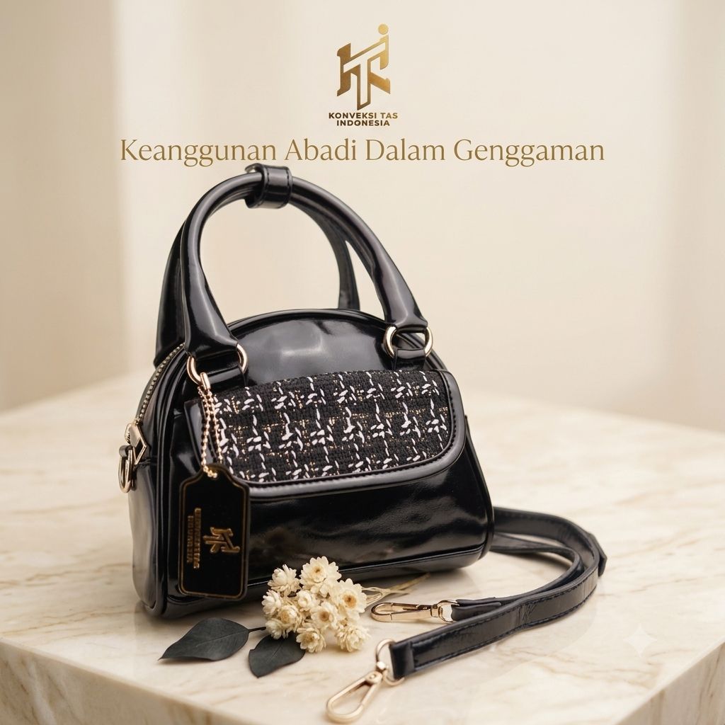KTI - Tas Selempang Verona Tweed Tas Tenteng Mini Kombinasi Bahan Kulit PU Desain Compact Tweed Komb