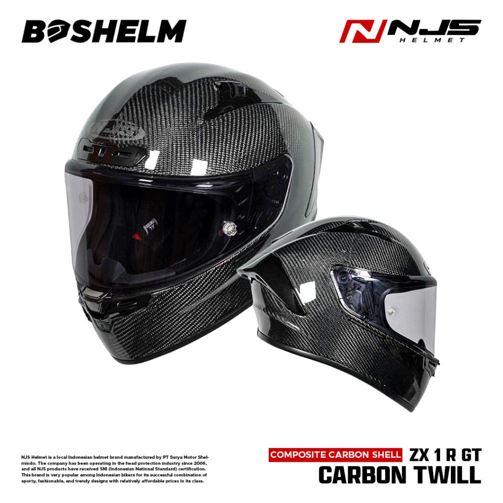 BOSHELM Helm NJS ZX-1R GT Carbon Twill (FREE PINLOCK) - Helm Full Face SNI