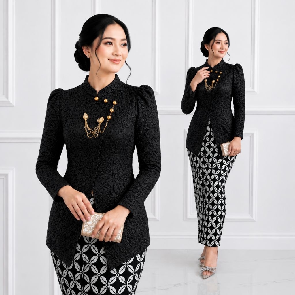 (Free selendang) New Kebaya Janggan Set Rok Wiron Kebaya Janggan Kretek Bunga Timbul Bawahan Rok Wir