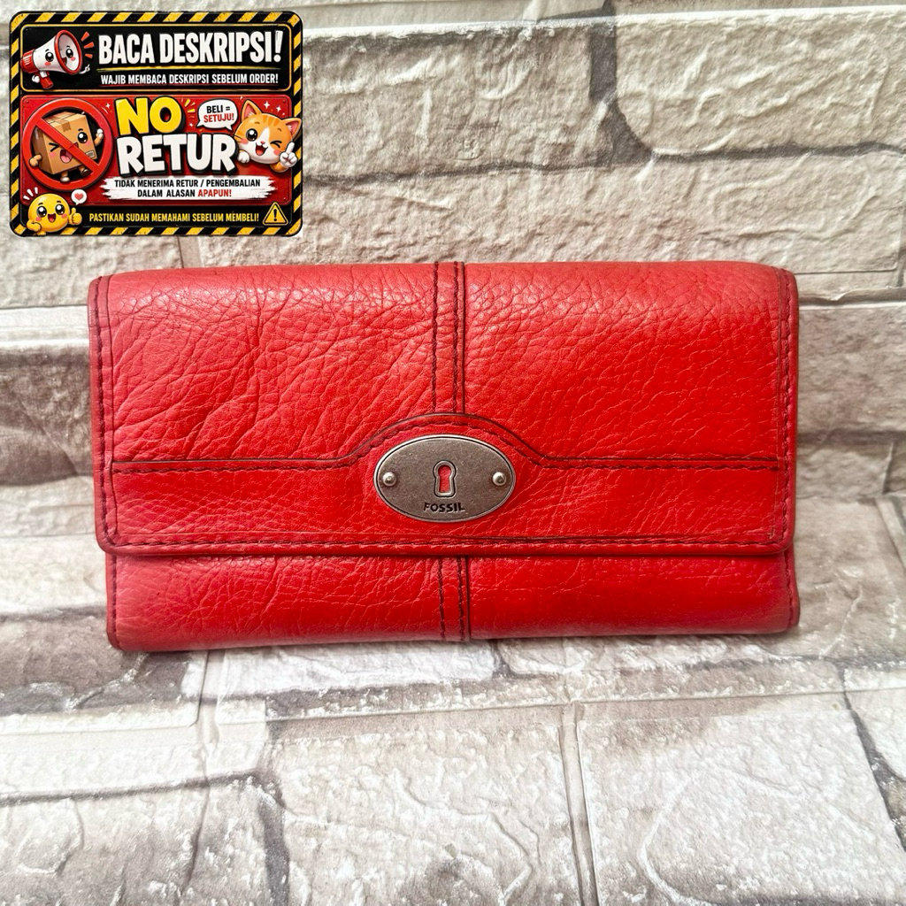 747# NET-Preloved Fossil Maddox Long Wallet Red Dompet