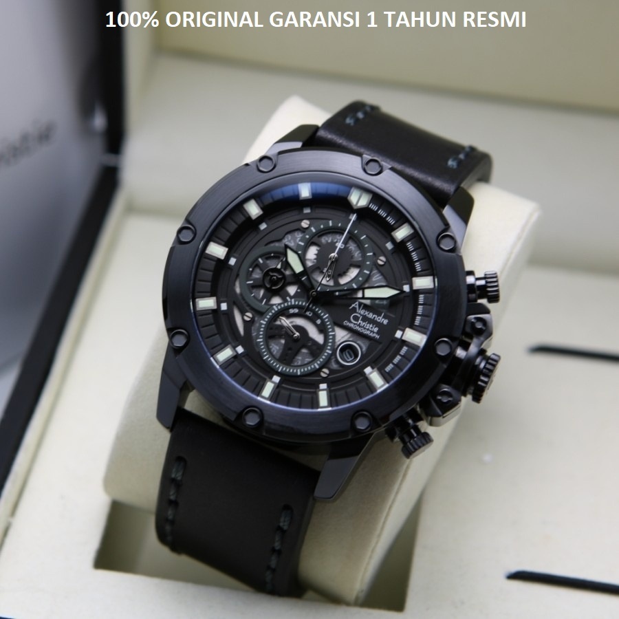 ORIGINAL Jam Tangan Pria Alexandre Christie AC 6564 / 6564 Garansi 1 Tahun - Tali Kulit-Rubber-Ranta