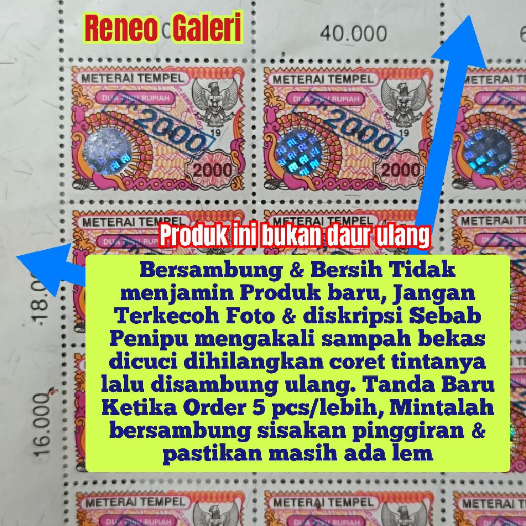 Materai 2000 Rupiah tahun 2.000 asli original Meterai cetak tindih darurat Matrai Rp metrai koleksi 