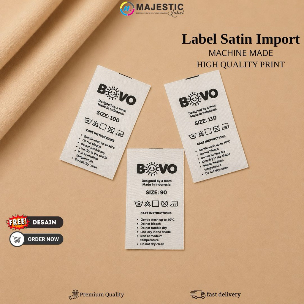 label satin tebal import 2 warna/majestic Label/label satin tebal