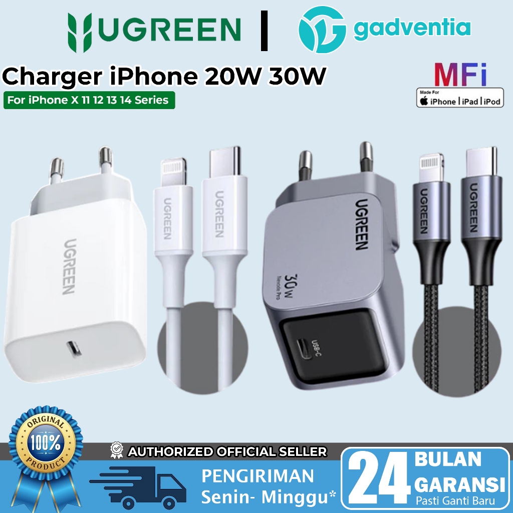 UGREEN Charger GaN N MFi iPhone 11 12 13 14 PD Type C to Lightning Fast Charging 20W 30W 65005