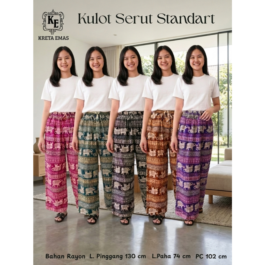 KRETA EMAS SEKAR ASRI KULOT SERUT KOLOR PANJANG SERUT JUMBO BIGSIZE PLUS SIZE Bahan Rayon Super Adem