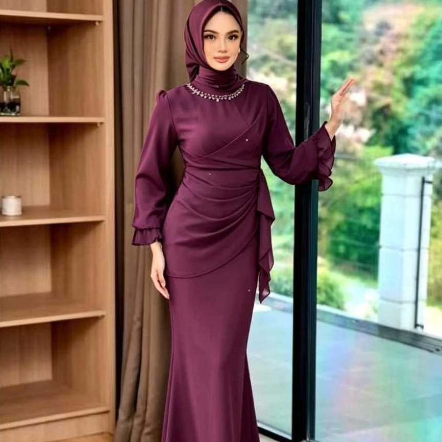 Lesty Dress Mermaid Elegan Gaun Pesta Wanita Gamis Brokat Duyung Malaysia Serbaguna Acara Resmi   Me