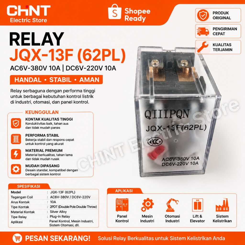 Relay JQX-13F(62PL) 220VAC 24VDC 8Pin
