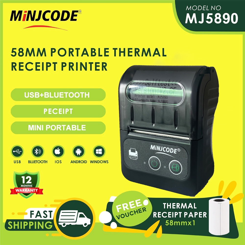 Printer Thermal Portable 58mm MJ5890 Bluetooth USB – Mesin Cetak Struk Mini + Gratis Kertas
