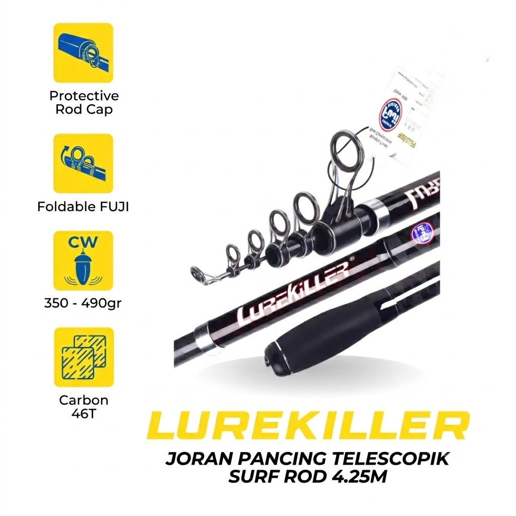 Joran Pancing Surf Lurekiller Teleskopik 4.25M Carbon 46T, Ring Guide Foldable FUJI, Casting 150g-35