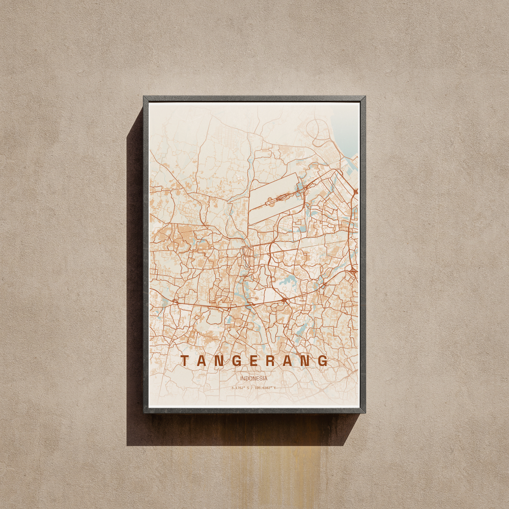 Tangerang City Map Wall Art Poster Peta Kota Tangerang Hiasan Dinding Aesthetic Ukuran A3