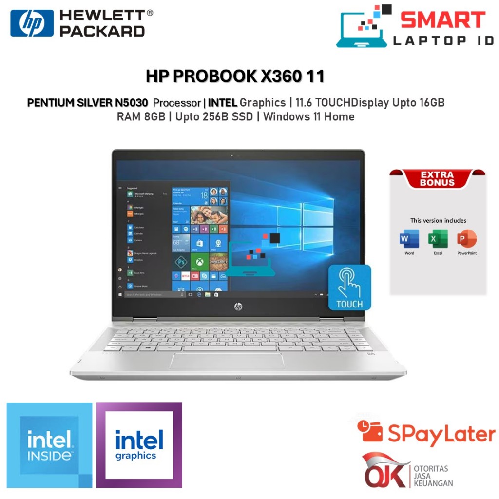 Laptop Murah HP PROBOOK X360 11 PENTIUM SILVER N5030 RAM 8GB SSD 512GB Windows 11