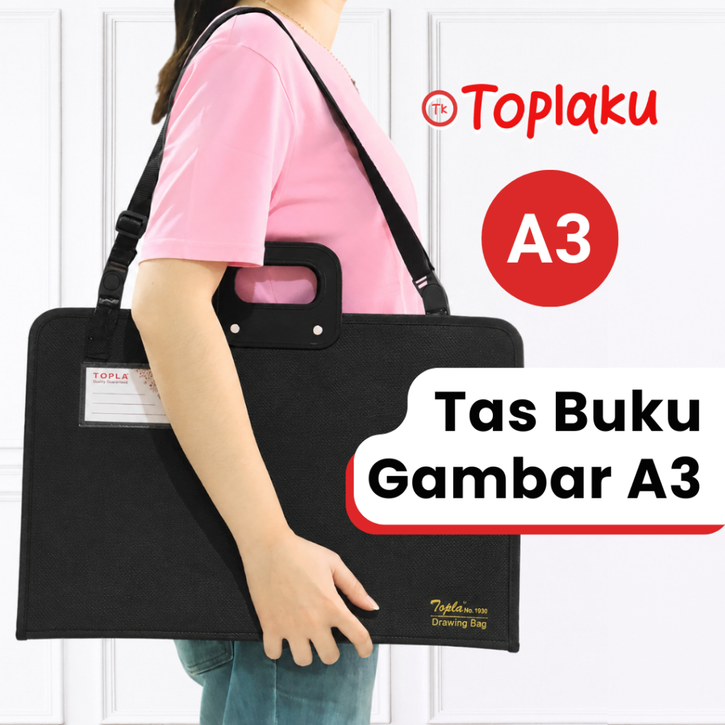 ORIZASTORE.ID TOPLA Tas Gambar A3 Les Lukis Buku Gambar Drawing Bag Zipper Plastik Resleting Besar