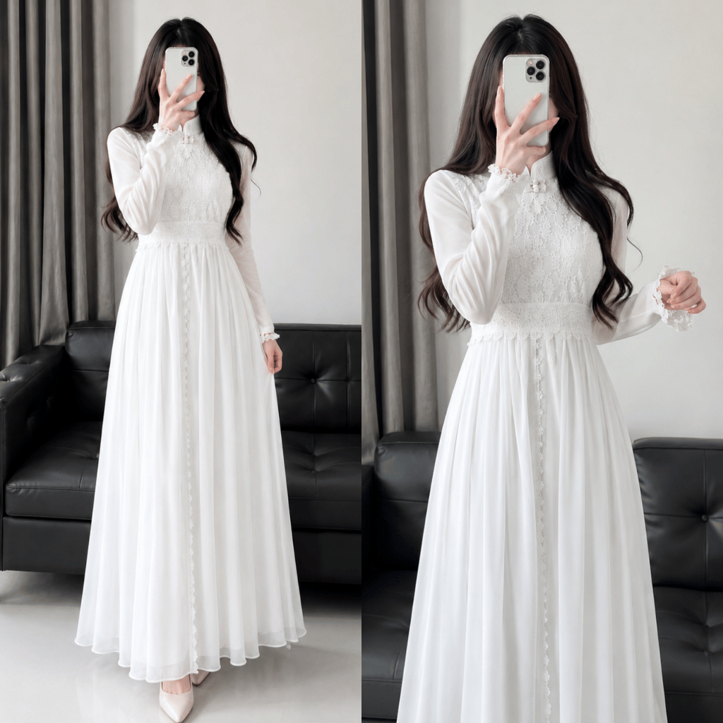 Lucia Dress Kondangan Mewah Elegan Jumbo LD 120 Special Warna Putih Maroon Gamis Lebaran Pesta Premi