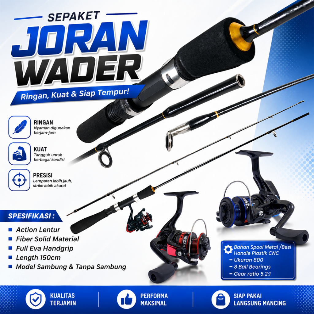 Sepaket Joran Ul Wader dan Reel Besi Atau Atom