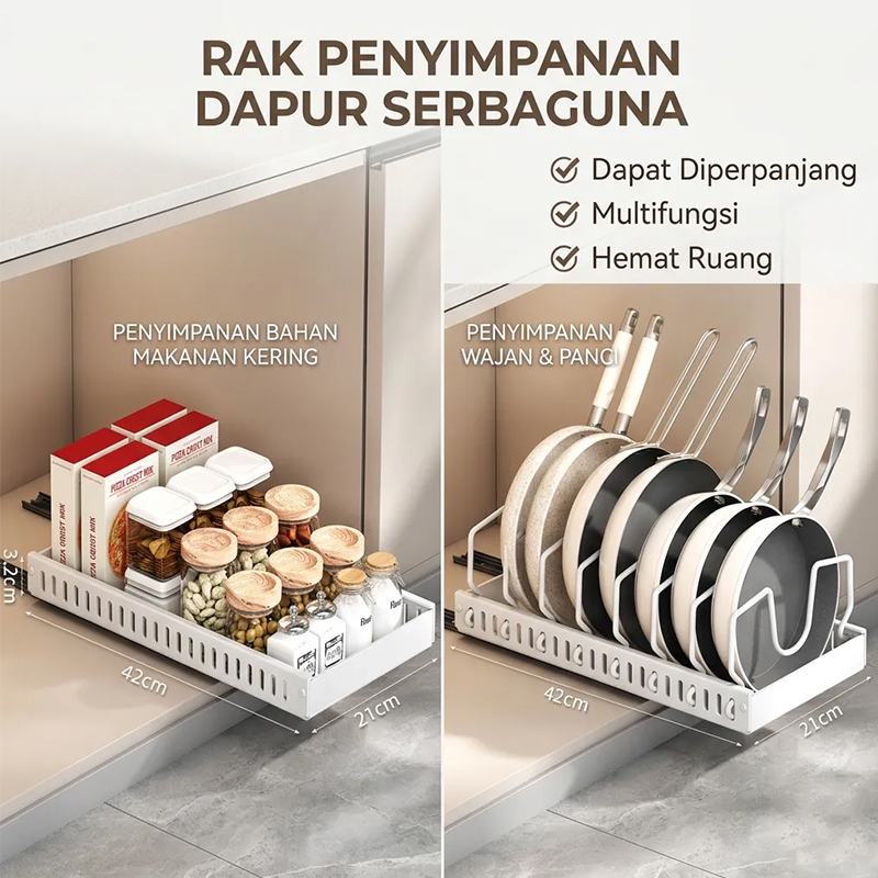 Rak Panci Tarik Keluar Rak Dapur Serbaguna Rak Wajan dan Panci Rak Bumbu Tarik Keluar Dengan Rel Ges