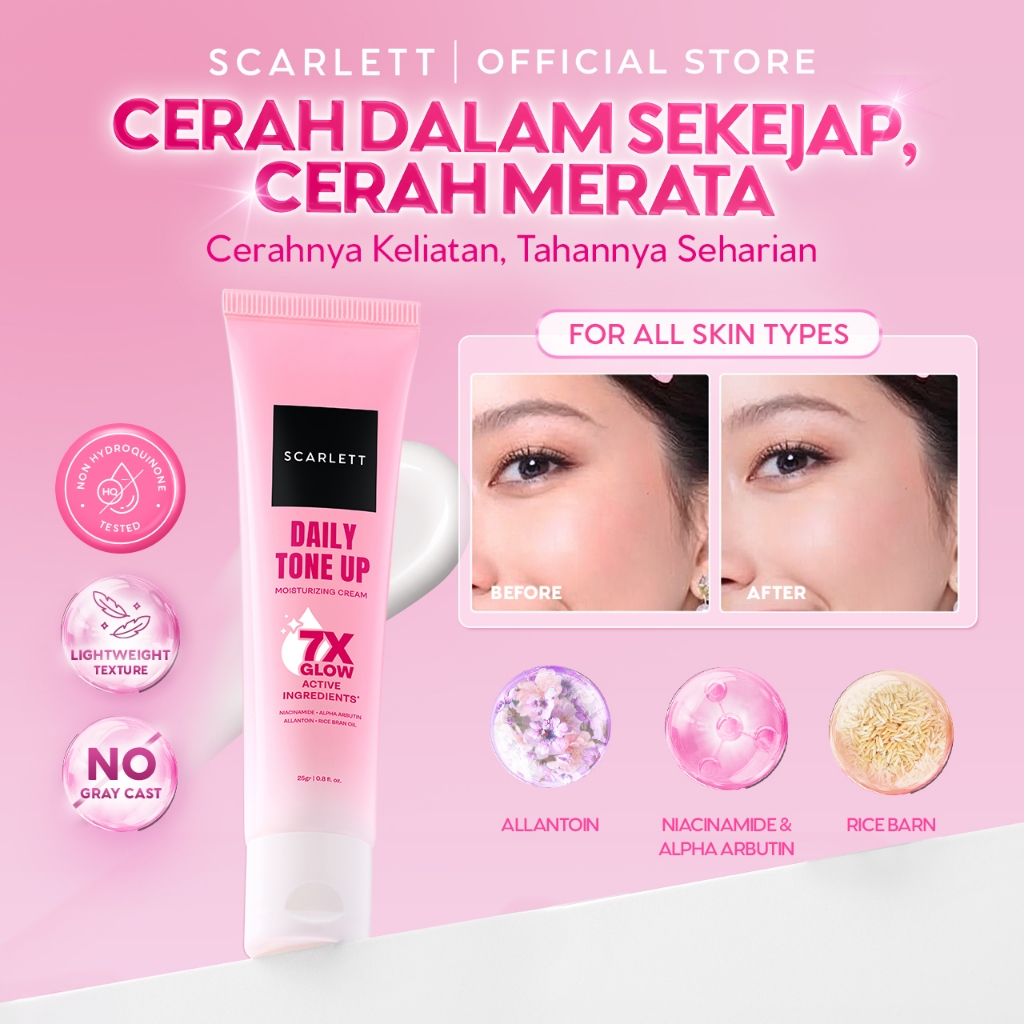 New! Scarlett Daily Tone Up Moisturizing Cream - Tone Up Cream Krim Mencerahkan Wajah Instant Tone U