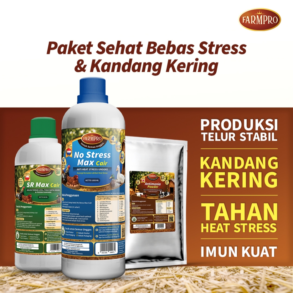 Farmpro Paket Sehat Bebas Stres & Kandang Kering | Vitamin Anti Stres Ayam Bebek, Obat Sakit, Serbuk