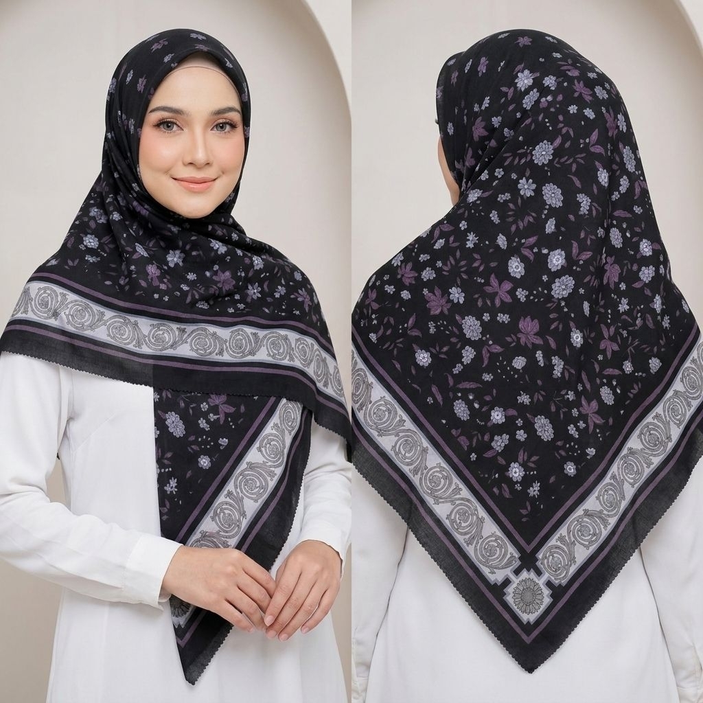 Hijab Segi Empat Azara Kerudung Motif bunga Bisa buat seragam Jilbab