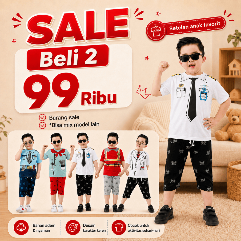 Cluster Kids Set Profesi Set Cita Cita Anak Laki Laki Setelan Pendek Anak Cowok