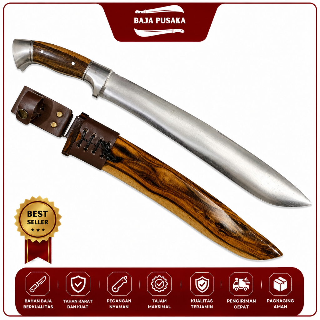Pisau Golok Kebun Kukri Tebas 30cm Super Tajam Baja Per Duralium | Kode 7