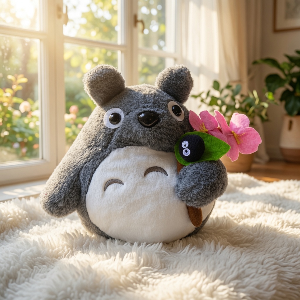 Boneka Totoro studio Ghilbi Bawa Bunga sakura dan Kutu totoro lucu dan menggemaskan