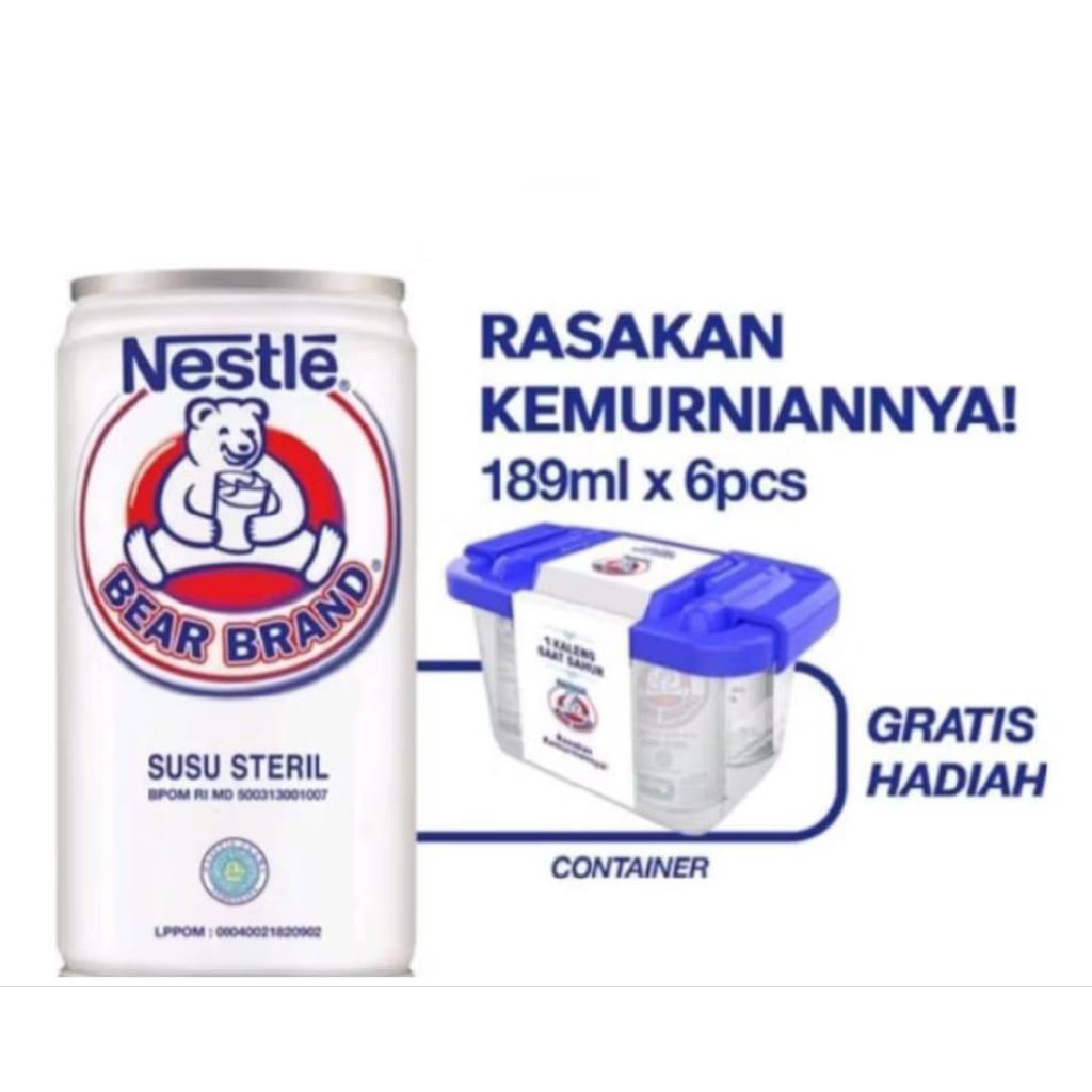 Paket 6x Bear Brand 189 ml gratis container