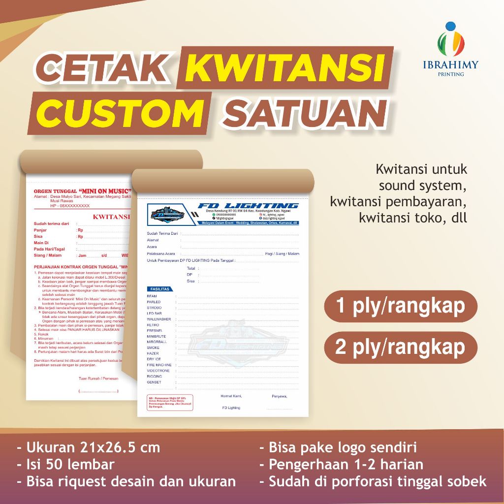 NOTA, KWITANSI CUSTOM 1 Ply, 2 Ply, Kwitansi Pembayaran kwiitansi sound system dll