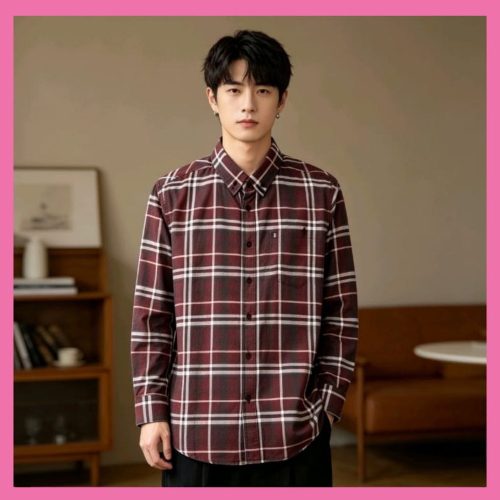Kemeja Broodis Flanel Red Vulcano Kemeja Pria Motif Terbaru Red Vulcano Size S