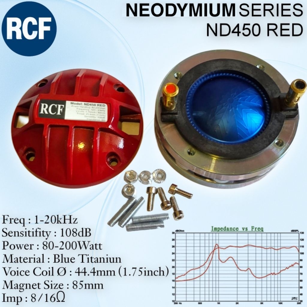 DRIVER TWEETER RCF ND450 RED NEO ND 450 COIL 1.75 INCH TWETER RCF 10 MAGNET / TWEETER NEODYMIUM