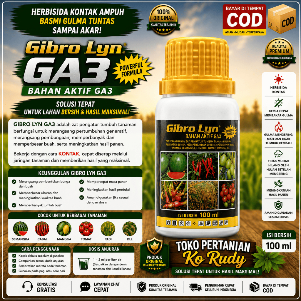 Gibro Lyn 100 ml - ZAT PENGATUR TUMBUH - PEMBESAR BUAH  - ZAT GA3 - BOOSTER GENERATIF - LOCAL PRIDE