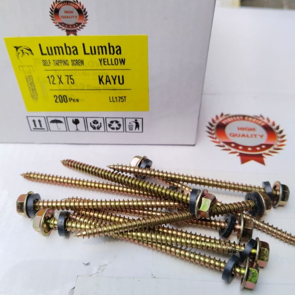 200pcs Baut driling kayu 12x75 merk lumba-lumba/CAB/ sds drilling kayu / baut rofing