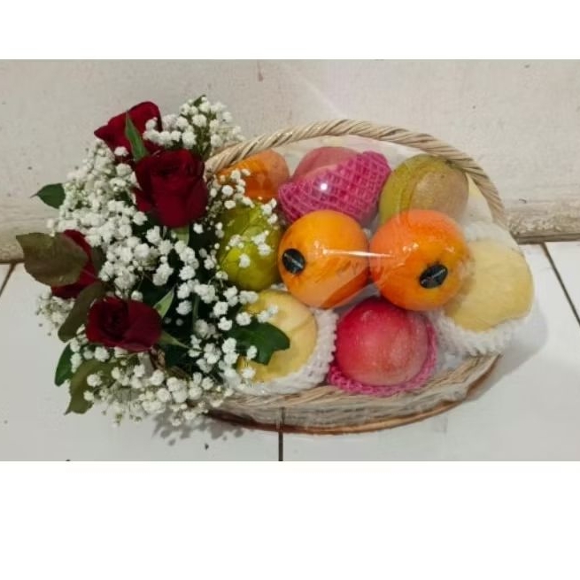 PARCEL BUAH DAN BUNGA MAWAR ASLI DAN FRESH