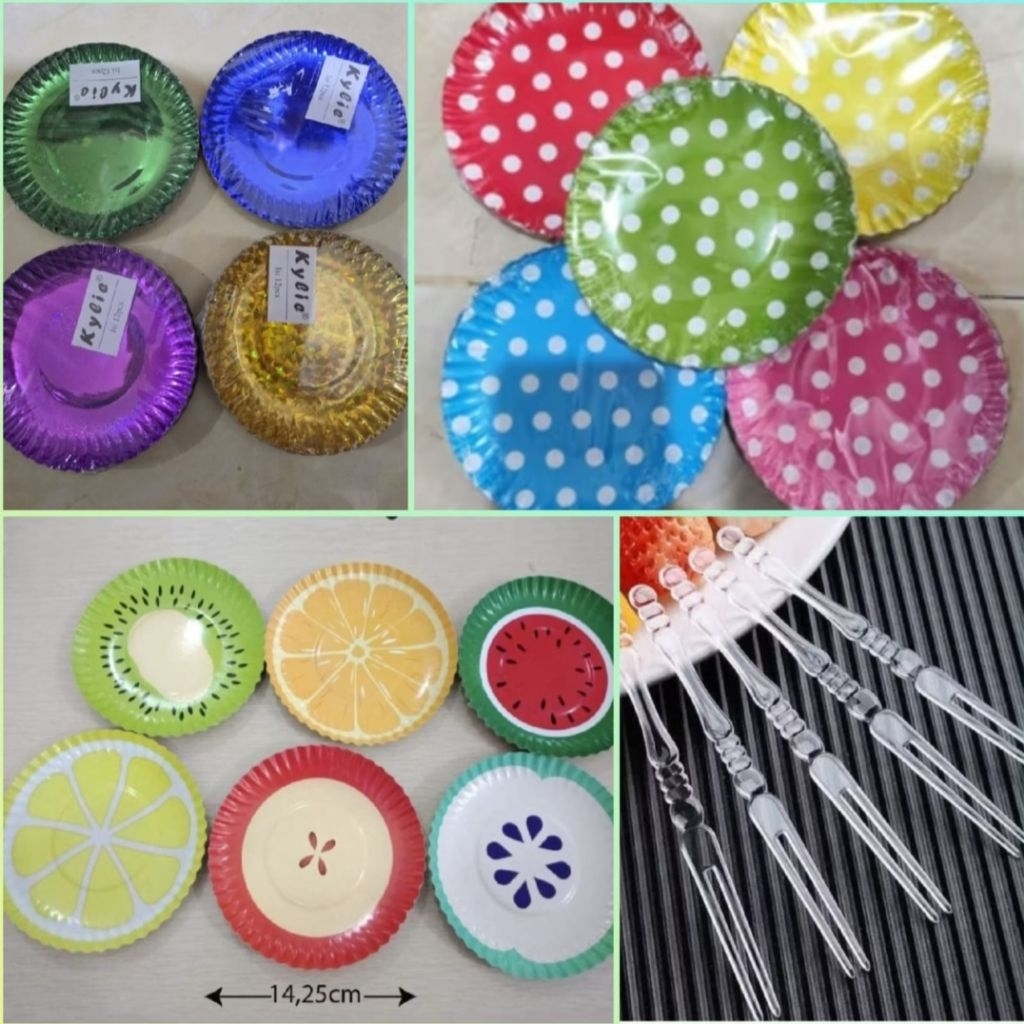 Piring Kertas Polkadot / Piring Kue/Pisau Tart /Garpu Kecil /Piring Kertas Buah/ Piring Kilat