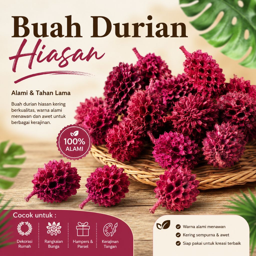 Buah durian merah - biji durian merah - miniatur buah durian - bunga durian merah kering - ecer dan 