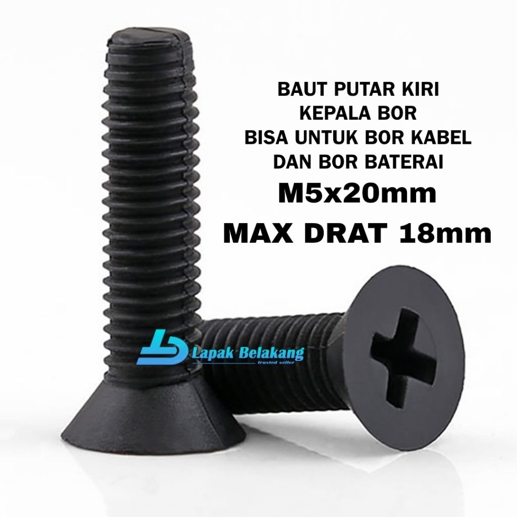 BAUT KEPALA BOR BAUT DRAT BALIK BOR LISTRIK BATERAI BAHAN BAJA 5X0.8 SUKU CADANG BAUT PENGUNCI KEPAL
