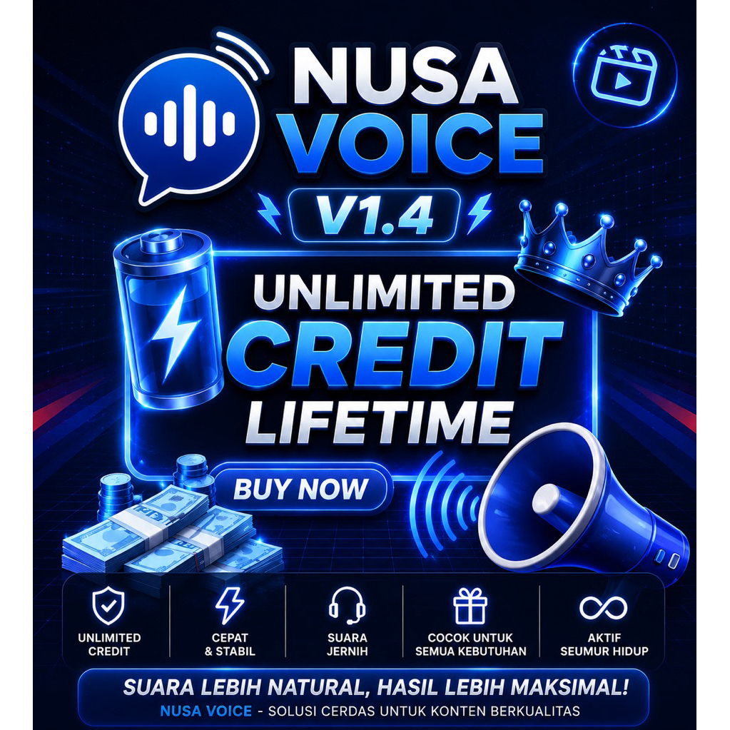 Nusa Voice Generator v1.4 AI – AI Voice Over Bahasa Indonesia Realistis | Unlimited Credit & Banyak 