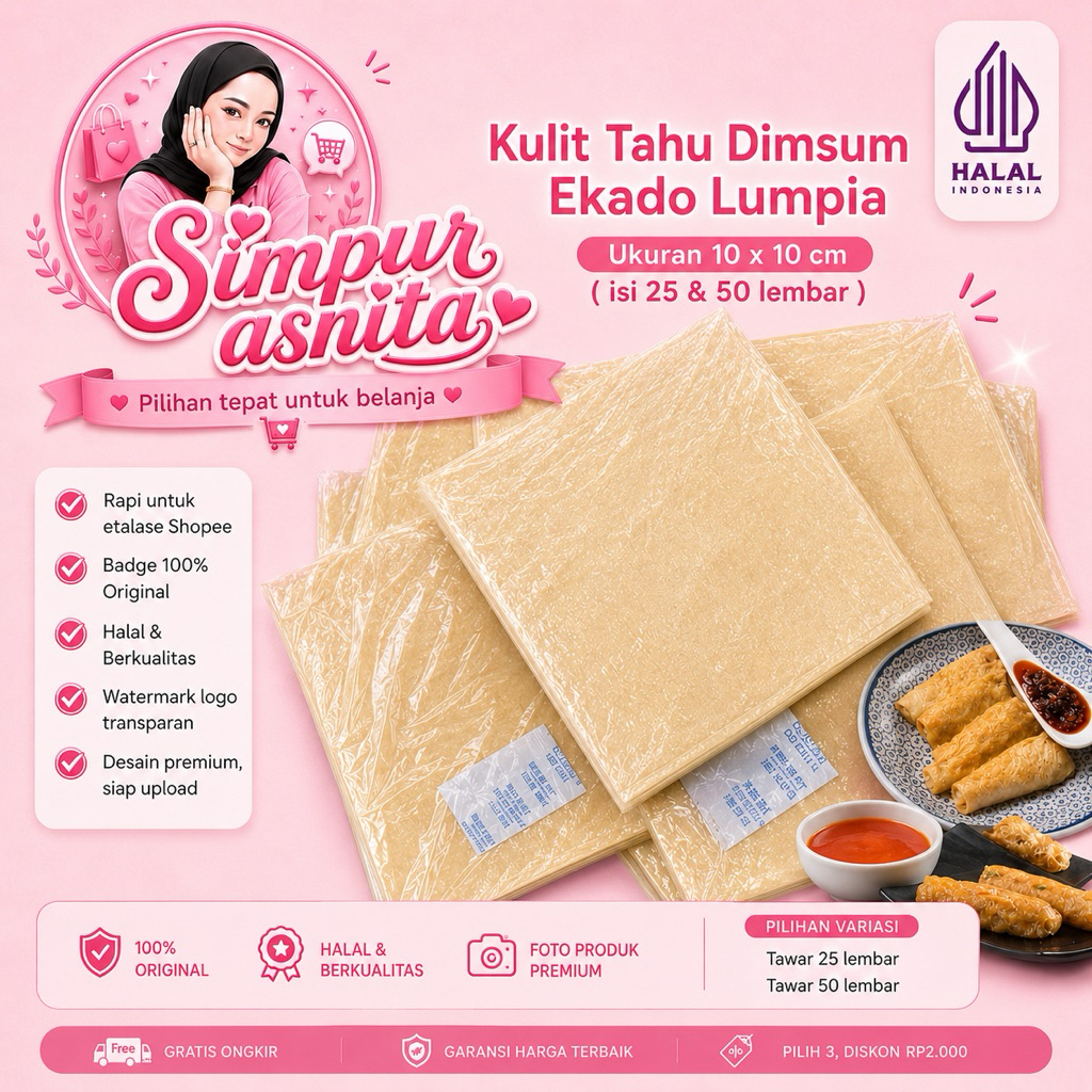 Kulit Tahu Dimsum Ekado 12cm 10cm 8cm | Kulit Tahu Kuning Halal | Kulit Tahu 50 lembar 25 lembar