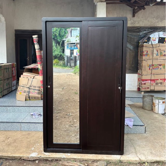 Lemari minimalis pintu sliding kayu jati | wardrobe minimalist sliding door wooden