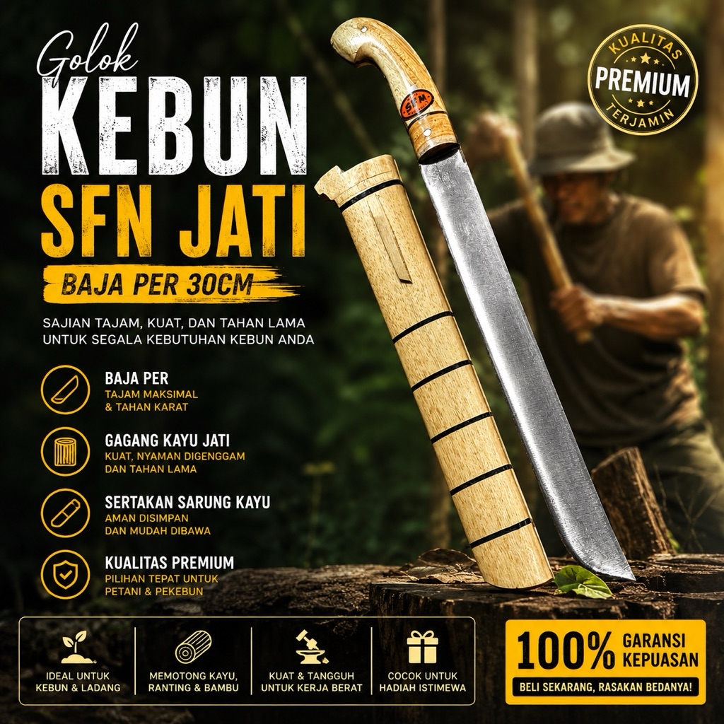 Golok Kebun SFN Fulltang Panjang 30cm Untuk Berkebun Kerja Potong Bambu Kayu Kuat Kokoh Ekonomis