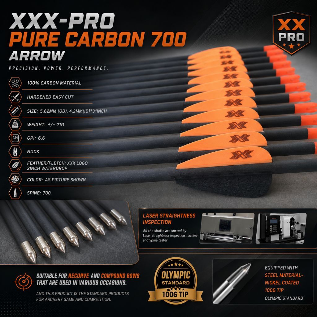 XXX-PRO PURE CARBON 700 – Arrow Full Carbon Spine 700 | Arrow Carbon Recurve Compound Archery 31 Inc