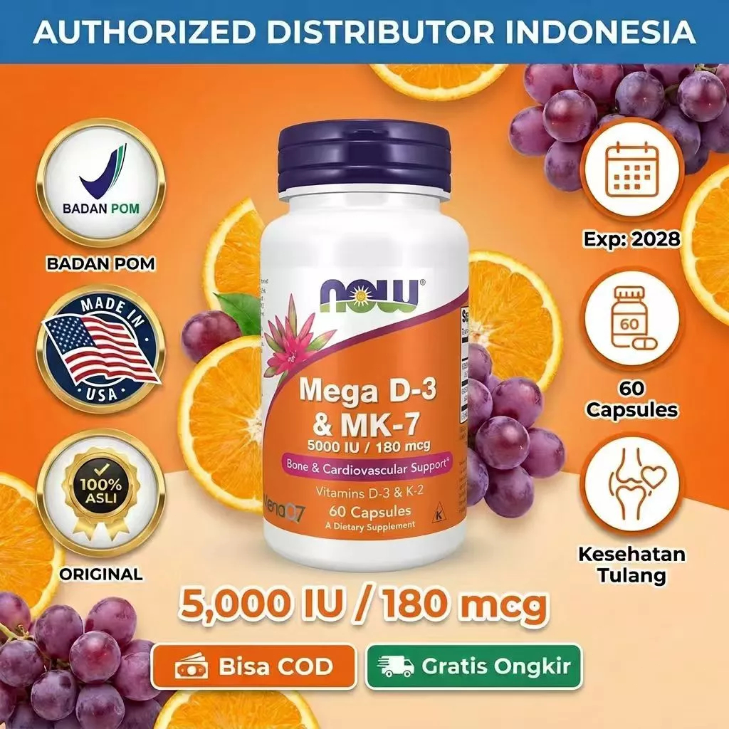 Now Foods Mega D-3 MK-7 Vitamin D3 MK7 D 3 MK 7 Bone Cardiovascular 5000 iu US Supplement