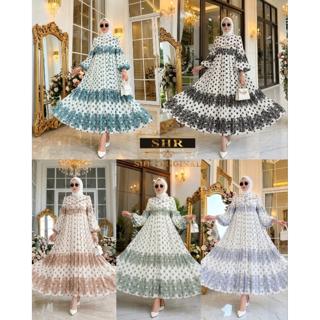COD  NEW SHR ORI GAMIS MIDI ANGSA DOT POLKADOT CERUTY SYAHIRA