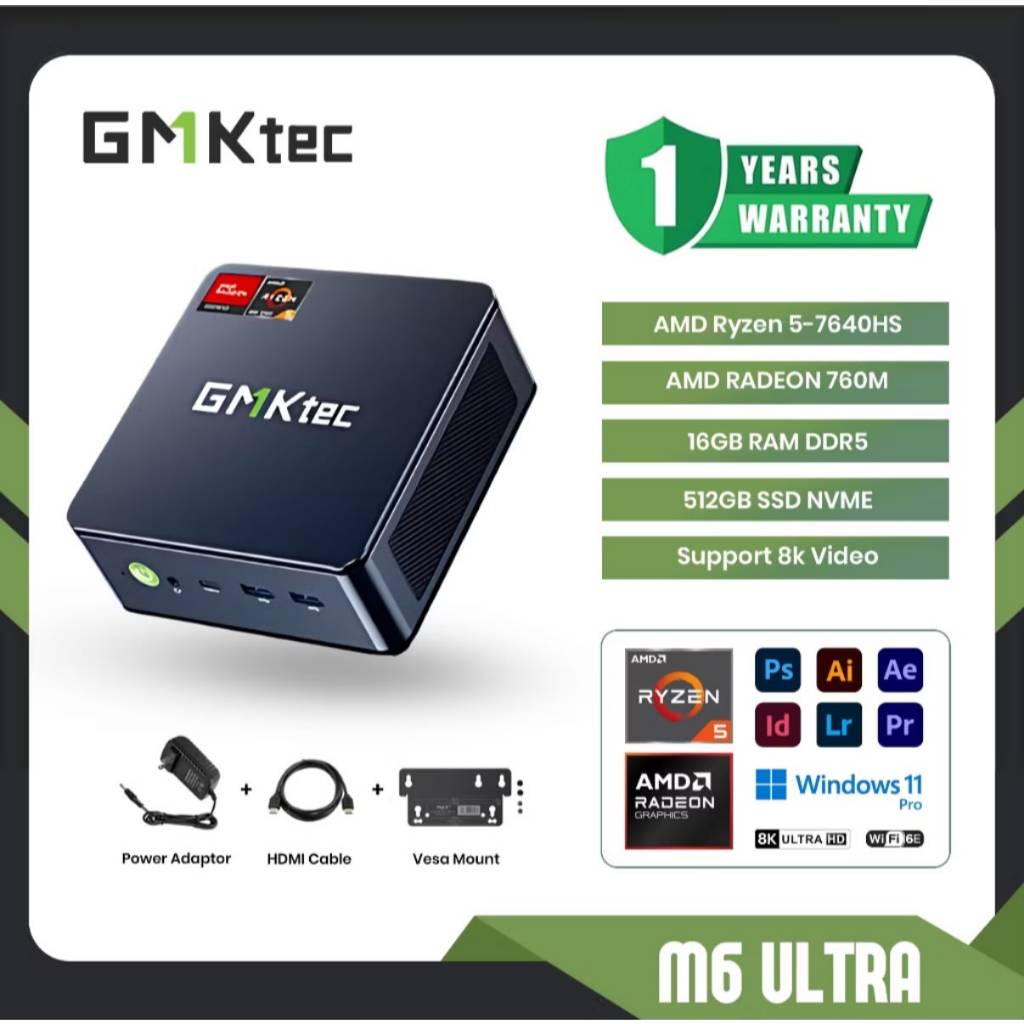 GMKtec M6 Ultra Mini PC Ryzen 5 7640HS 16GB 512GB Bekas