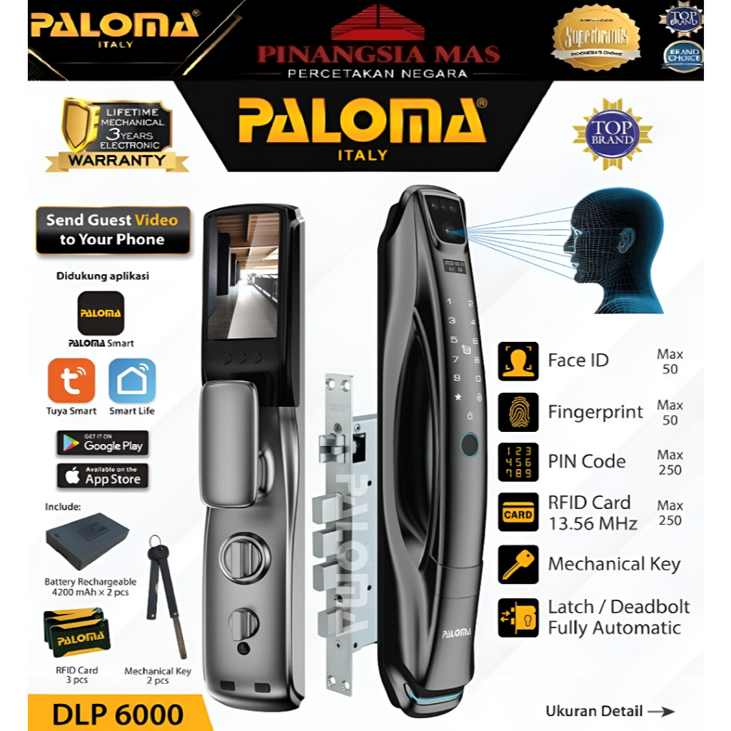DLP 6000 PALOMA DIGITAL LOCK SMART LOCK KUNCI PINTU WIFI HANDLE SMART LOCK SMART HOME