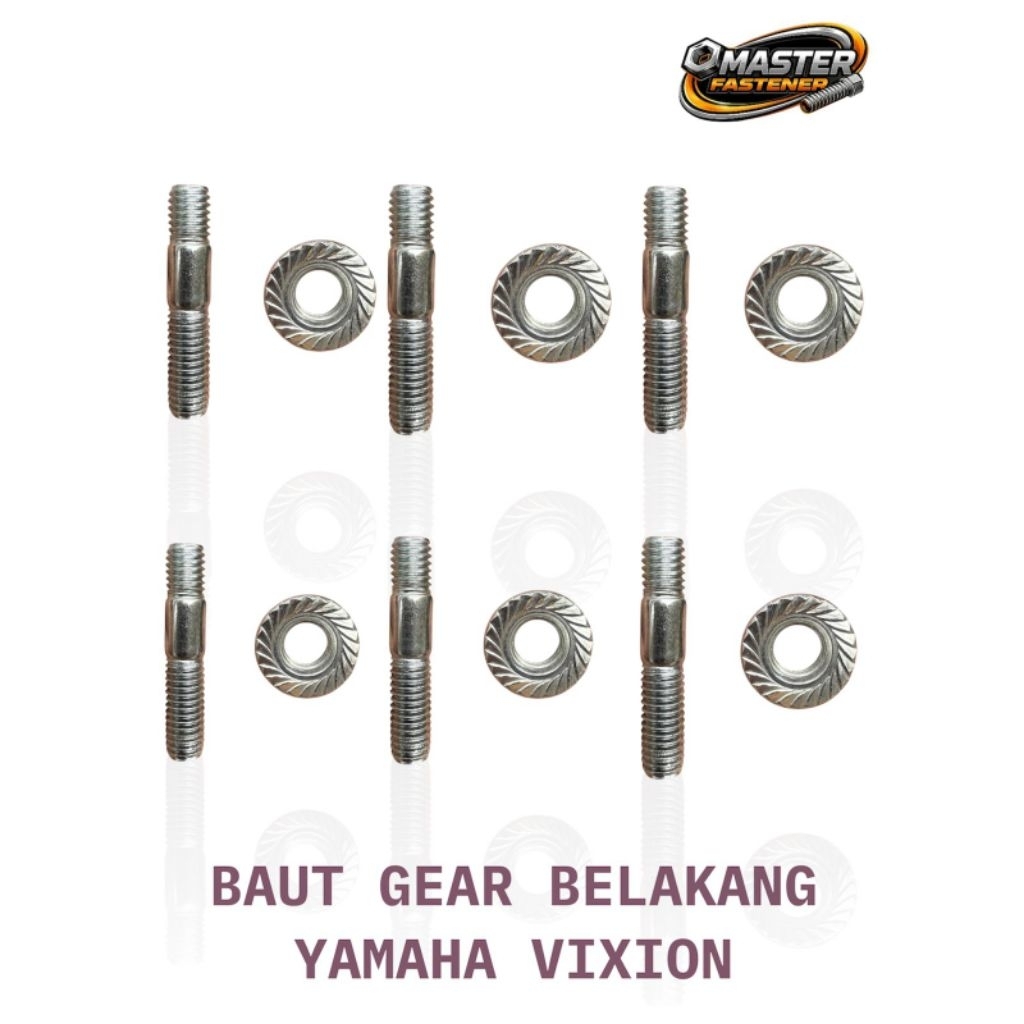 1 Set Baut Nap Gear Vixion / Dudukan gir belakang Motor Yamaha vixion Kunci 12 ( 6 baut 6 Mur Fn M8)